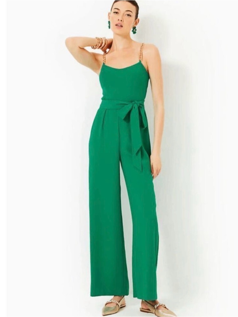 NWT Lilly Pulitzer Zamira Sleeveless Jumpsuit with Tie Waist in Fiddle leaf Fig